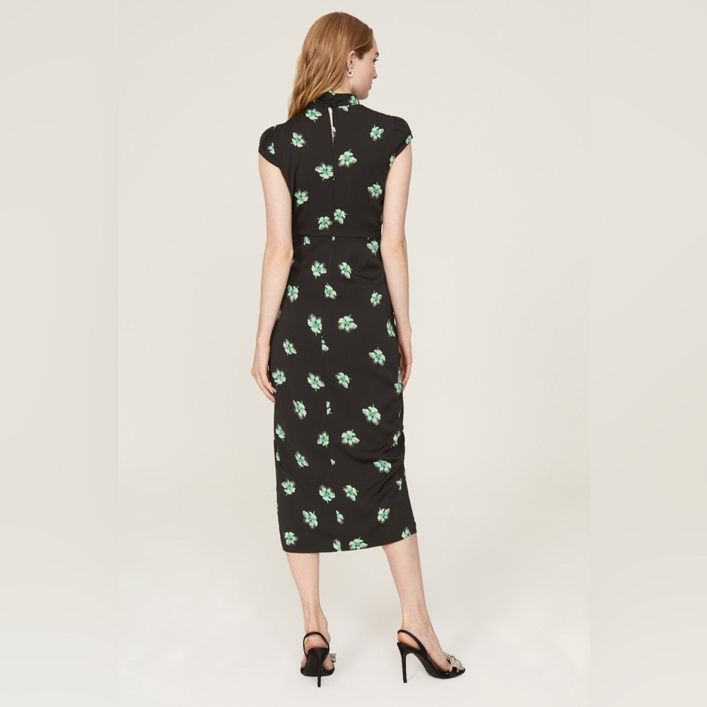 Self-Portrait Size 10 Pansy Print Knot Stretch Woven Maxi Dress In Black - Picture 3 of 9